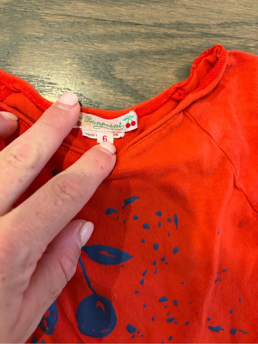 Bonpoint Red Short Sleeve Tee with Blue Cherry Graphic